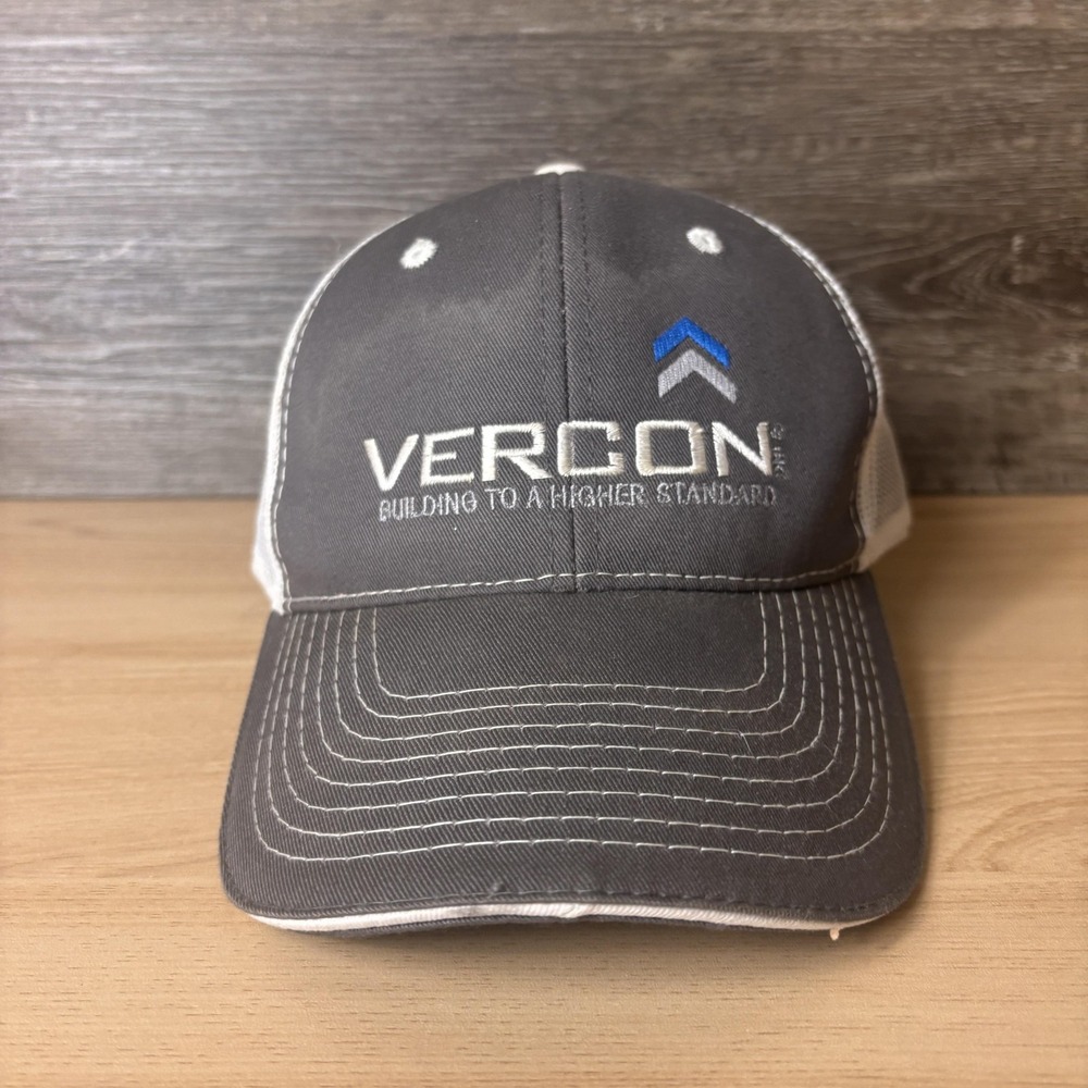 VERCON Hat Cap Strap Back Gray White Mesh Trucker Embroidered Advertising Mens